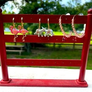 Pink Flamingo, Elephant & Rose 🌹 Hoop Earrings from Napier